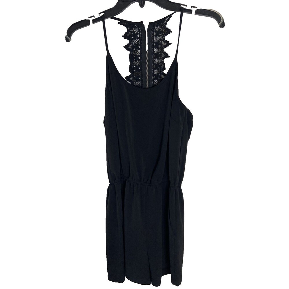 Daniel Rainn Short Romper Black Sleeveless Crochet Lace Racerback Boho Beach, XS